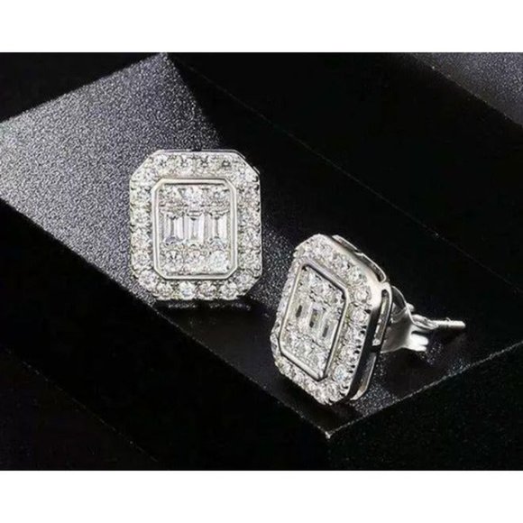 2ct Diamond Solid 925 Sterling Silver Stud Earrings Womens Stamped Jewelry 2 ct